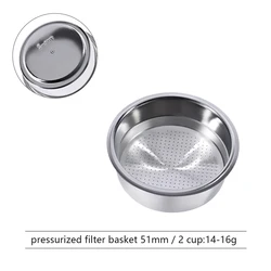 Precision Espresso Pressurized Filter Basket, Single/Double Cup Brewing Tool (51mm 2Cup Filter)