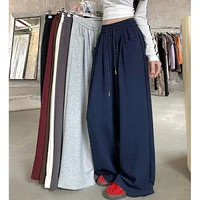 2024 Autumn Women Hip Hop Style Baggy High Waisted Long Pants Lady Versatile Streetwear Solid Color Drawstring Wide Leg Trousers 1