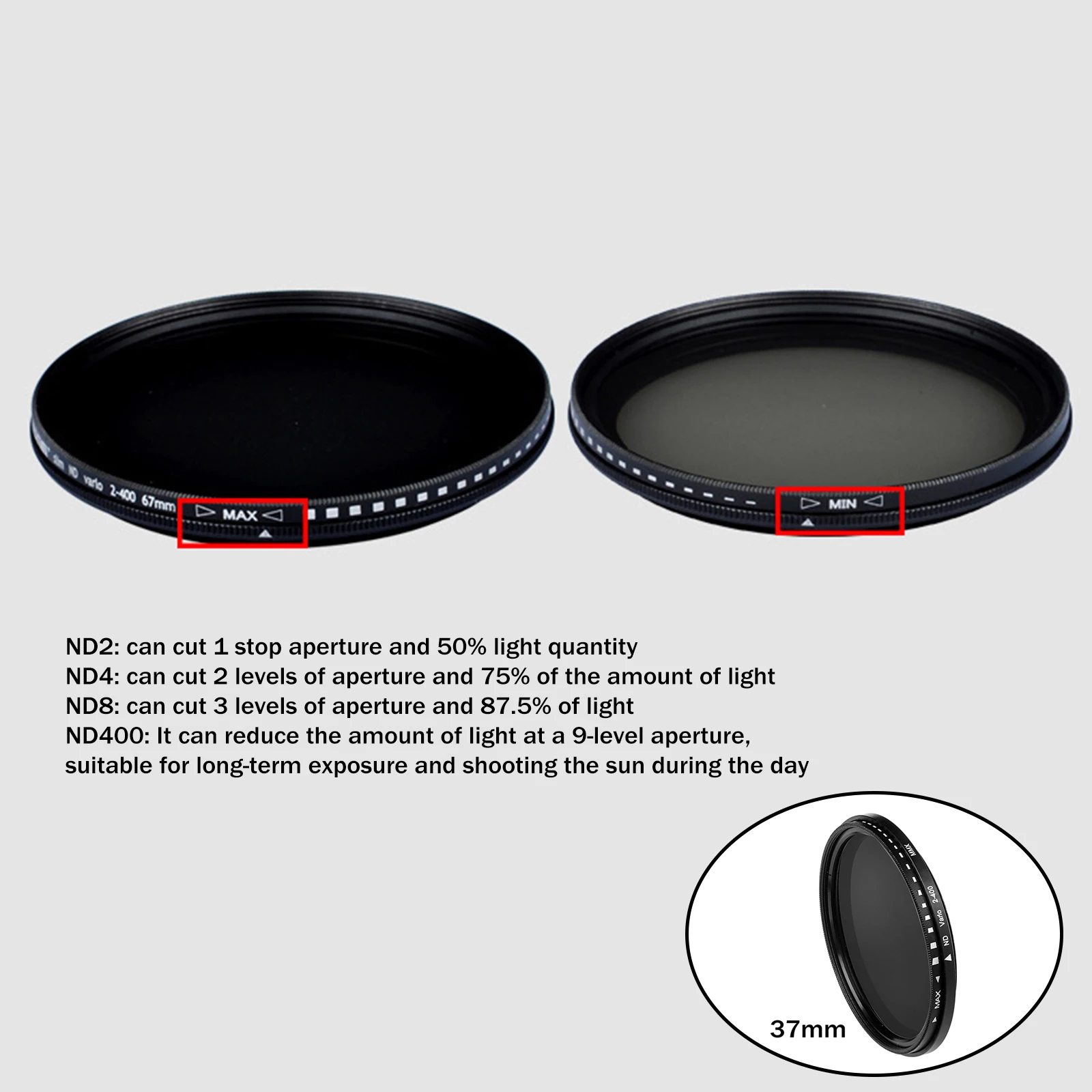 ND2 to ND400 Slim Fader Variable Waterproof Adjustable Multi Coated ND Filter Optical Glass camera lens filter photography filter variable nd filter for Camera Under Strong Light