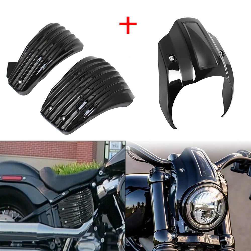 

Motorcycle Gloss Black Front Mask Headlight Fairing + Battery Side Covers For Harley Softail Street Bob FXBB FXBBS 2018-2021 19