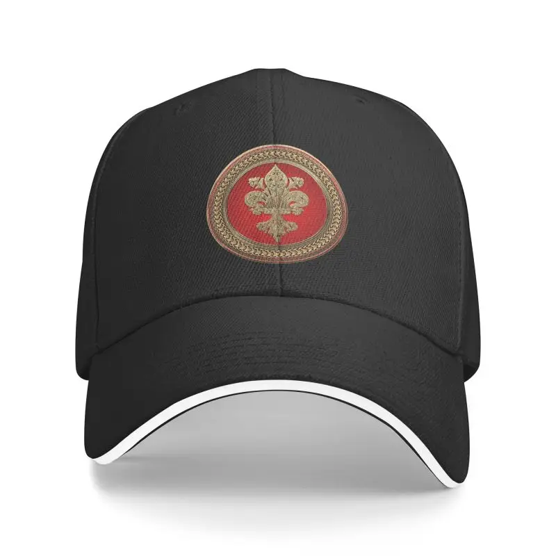 

Cool Gold Filigree Fleur De Lis Baseball Cap Men Women Custom Adjustable Unisex Lily Flower Dad Hat Spring