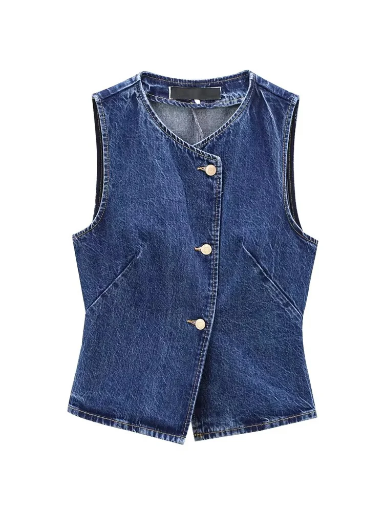 2025 Women's Short Vest Autumn Fashion Blue Denim Vest Top Lady Casual Cropped Sleeveless Jacket Streetwear New Waistcoats