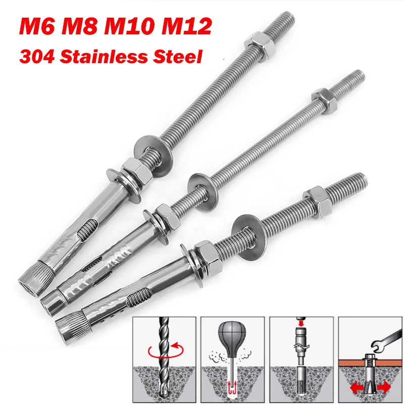 304 스테인리스 스틸 확장 나사 M6 M8 M10 M12 웨지 앵커 스루 볼트 자동차 수리 게코 수리 내부 확장 볼트
