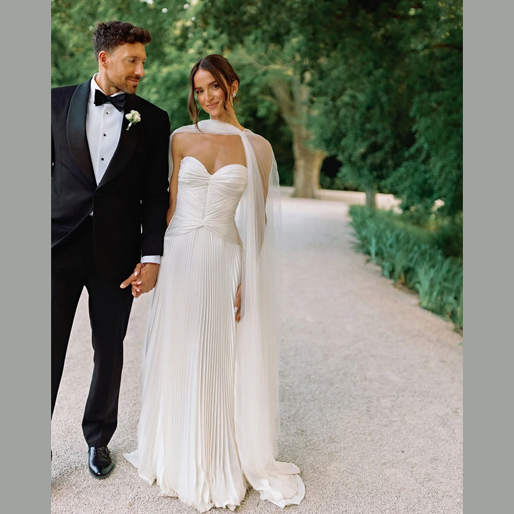 Verngo élégant robe de mariée en mousseline de soie ivoire chérie une ligne robes de mariée plissées robes de mariée chics personnalisées