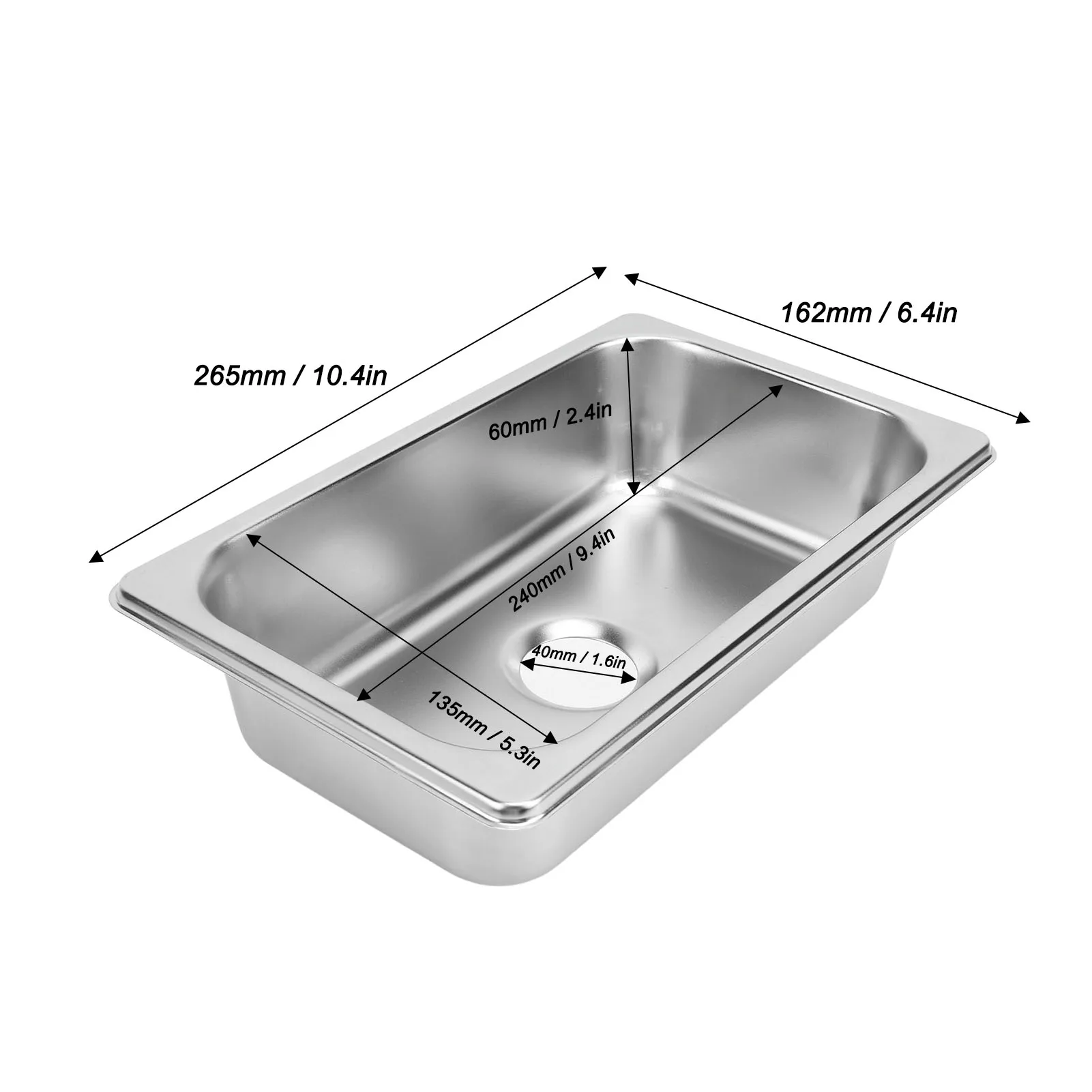 RV 304 Stainless Sink Kitchen Rectangular Hand Wash Basin Sink with 40mm Sewer Outlet for Boat Caravan Yachts Boats