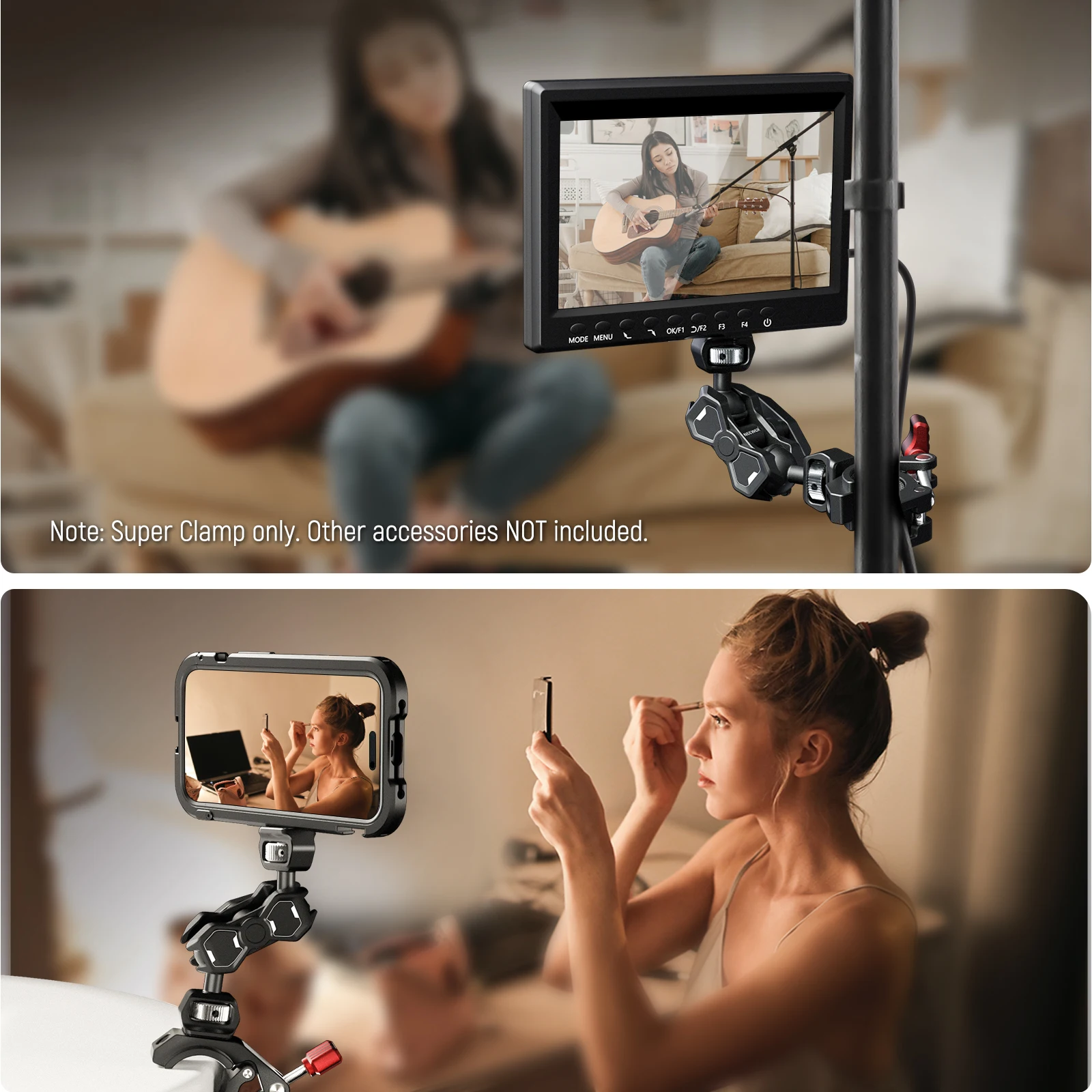 Super Clamp Crab Shaped Camera Mount with Cold Shoe And 1/4" 3/8" Threaded Holes