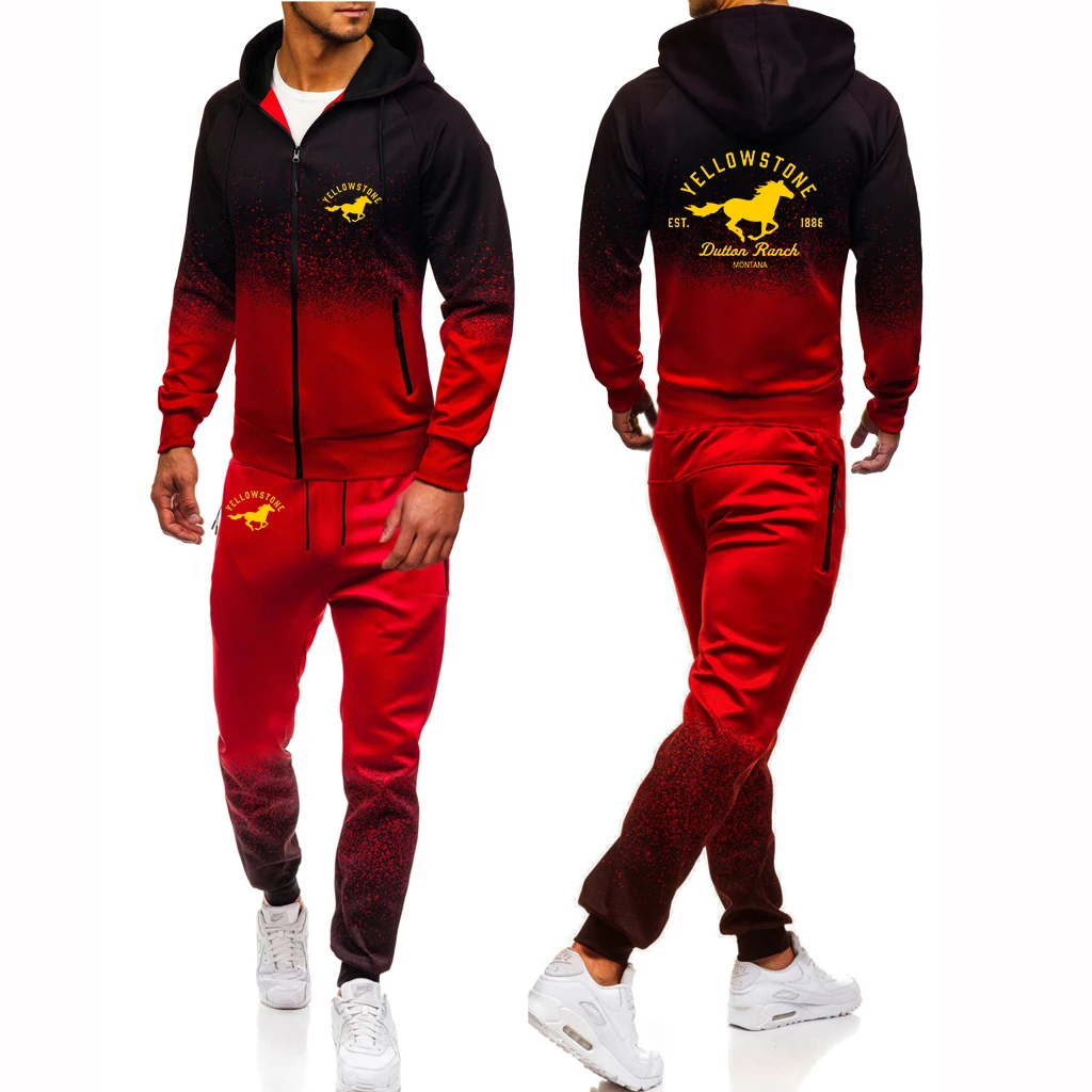 Movie Yellowstone Dutton Ranch Printing Man's Gradient Hoodies Sweatpant Sets Sport Hip Hop Coats+Trousers Comfortable Suit