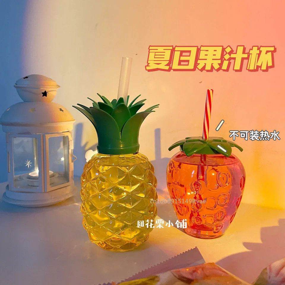 Description Picture 4 of itemPlastic Strawberry Pineapple Drinking Cup with Straw Hawaii Party Decoration Luau Flamingo Summer Beach Pool Party Decoration