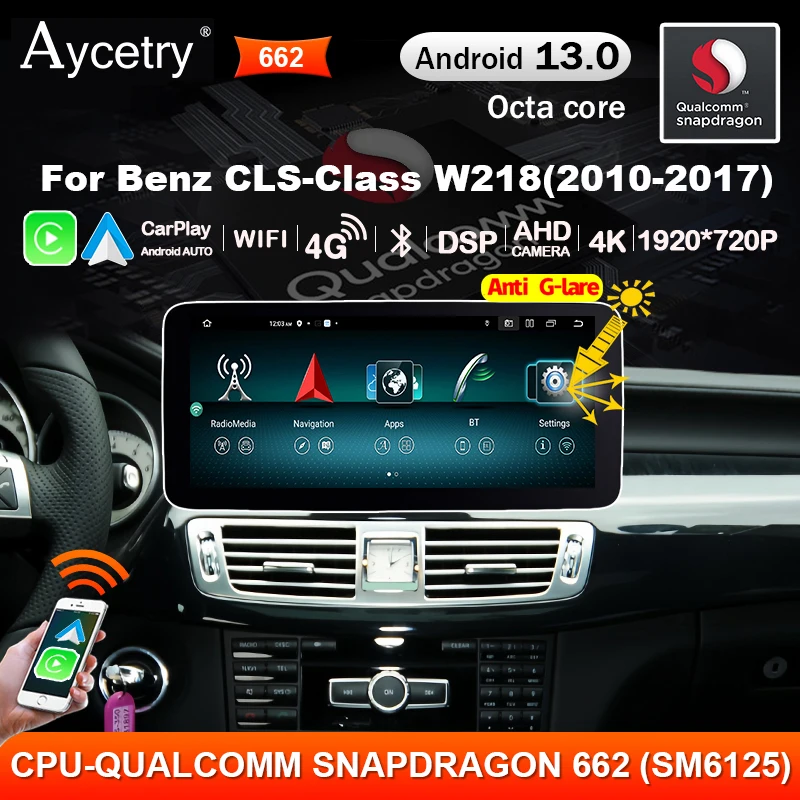 Snapdragon 8 CORE Wireless Carplay Android 13 Auto Screen For Mercedes Benz CLS Class W218 2010-2018 Car Radio Multimedia player