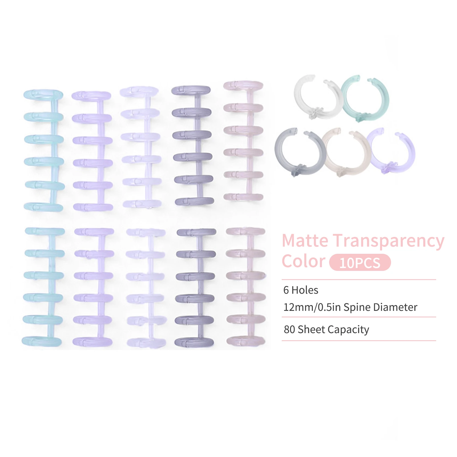 KW-trio Binding Spine Combs 6Holes Loose Leaf Binder Album Rings for DIY Notebook Photo Album Calendar 12mm/0.5in Spine Diameter