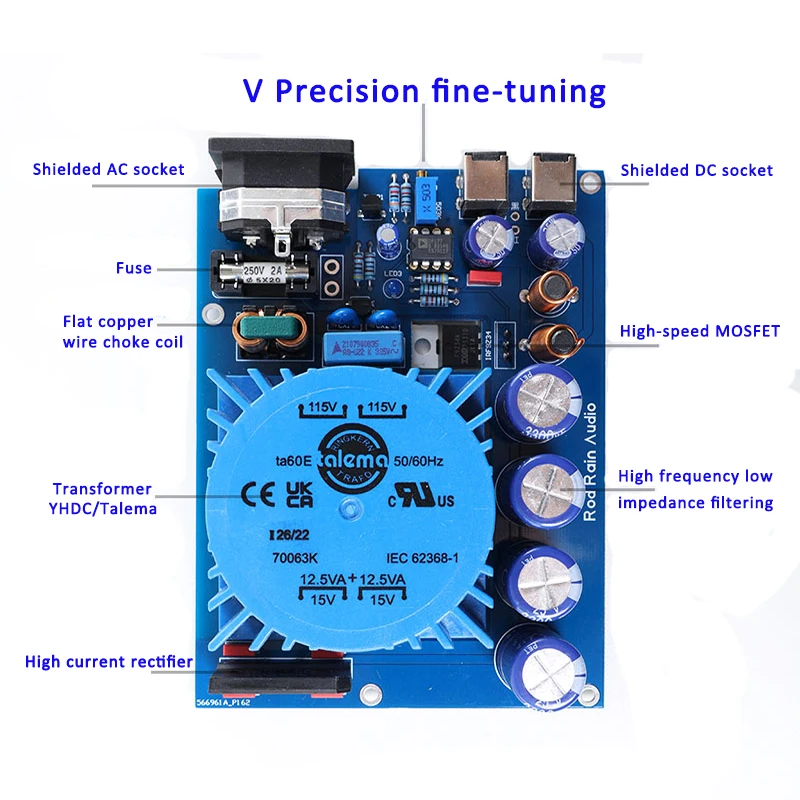크레어드벤트 25W 듀얼 출력 리니어 파워 서플라이 탈레마/YHDC 저소음 DAC 오디오 앰프용 A5V 7V 9V 12V 15V 18V 24V 하이파이