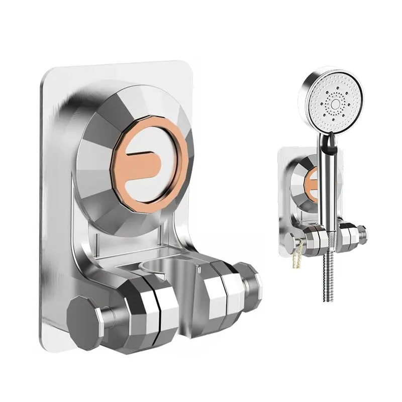 Showerhead Holder Suction Cup Holder Adjustable Detachable Hanging Rack Plating Shower Head Bathroom Wall Mount Bracket showerhead holder