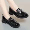 Soft leather single shoe women's 2024 new soft sole comfortable patent leather English style loafers work small leather shoes 3