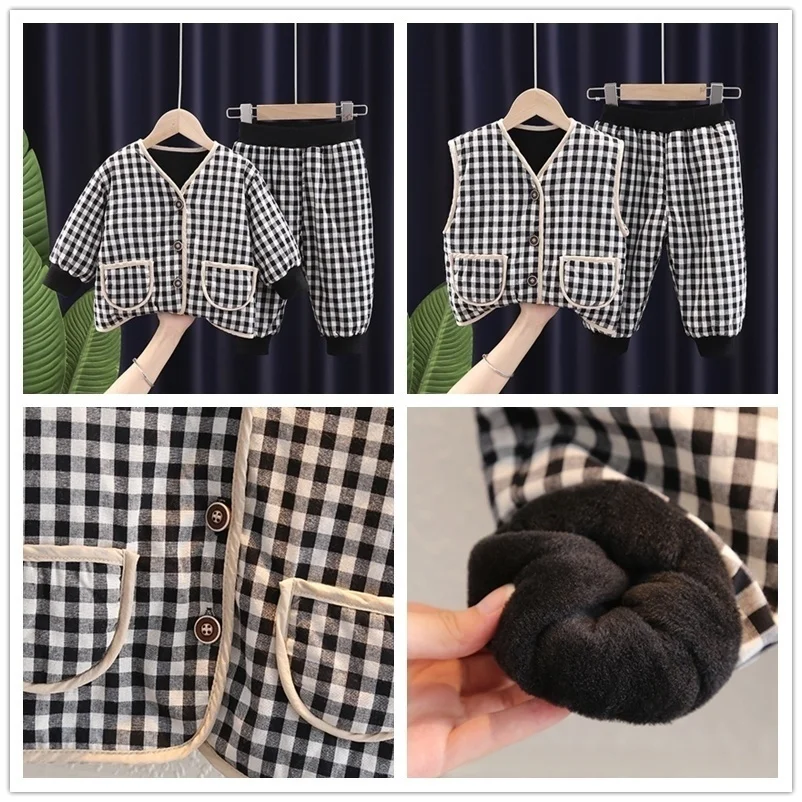 New Winter Children Keep Warm Clothes autumn Kids Boys Girls Thicken Cotton Jacket Pants 2Pcs/sets Baby Infant Casual Tracksuits