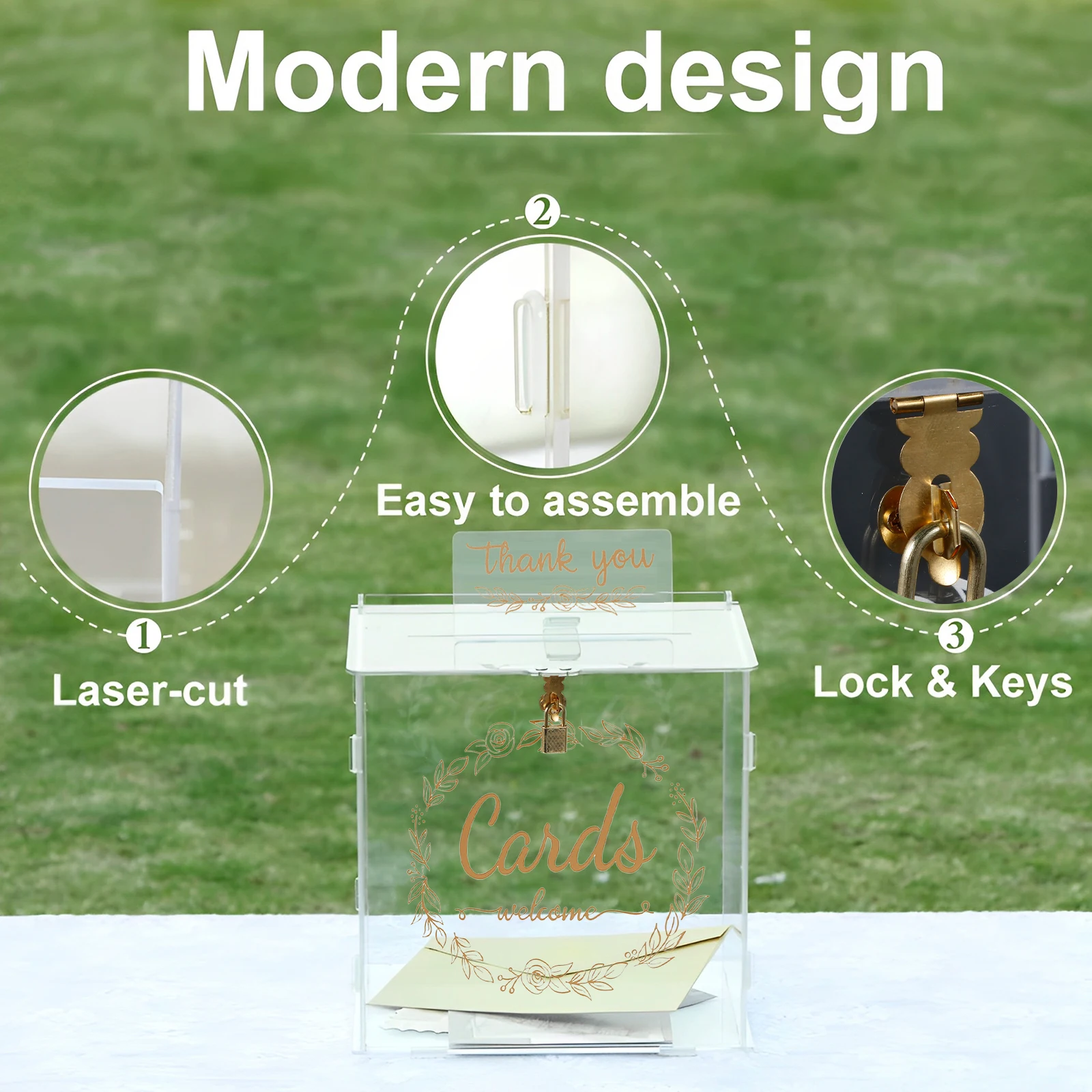 Acrylic card box clear wedding box with lock and slot sturdy transparent money holder decorative gift card envelop