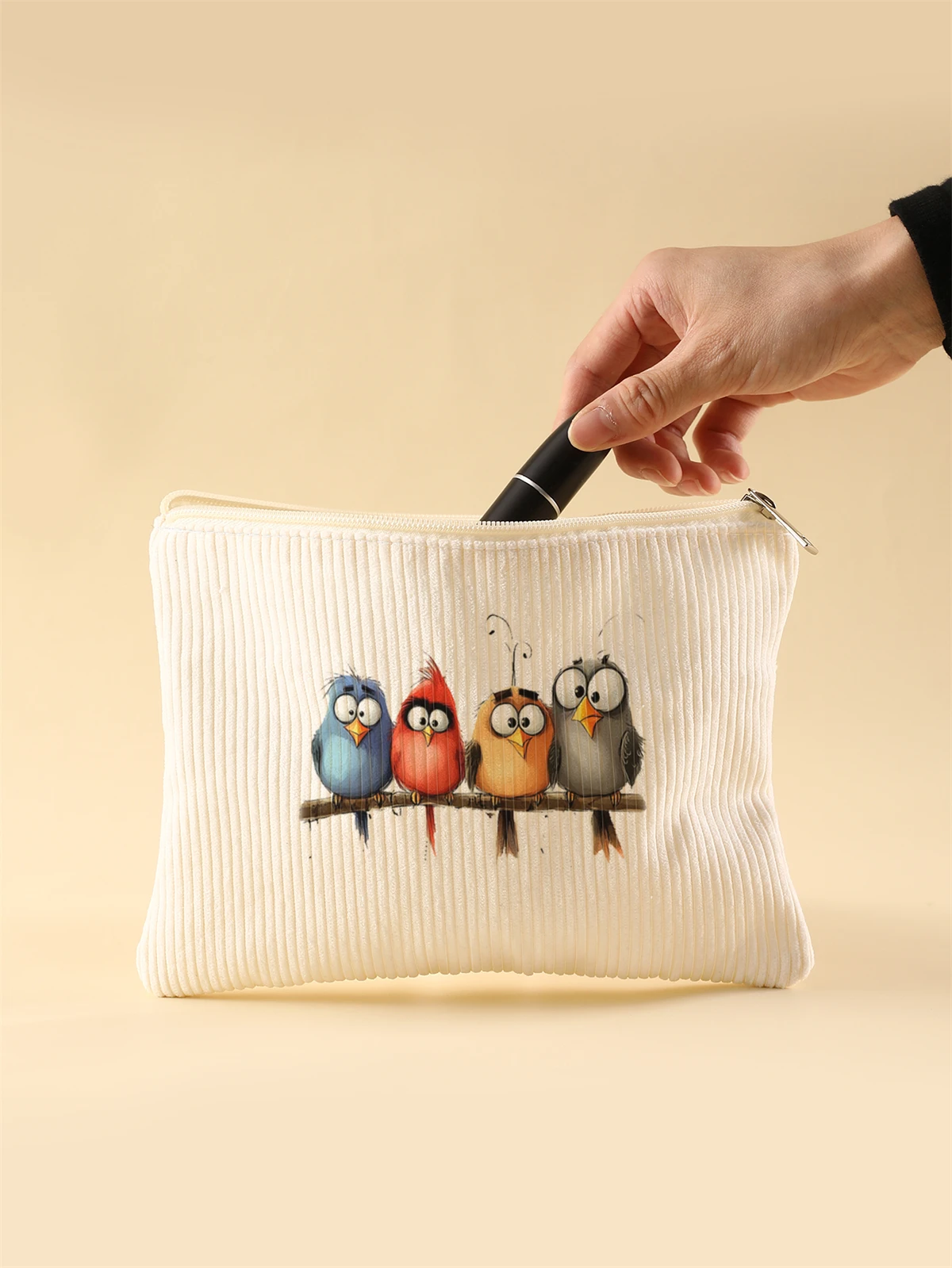 Women's Corduroy Travel Cosmetic Bag Portable Large Capacity Makeup Storage Organizer Zipper Clutch Purse Make up Bag