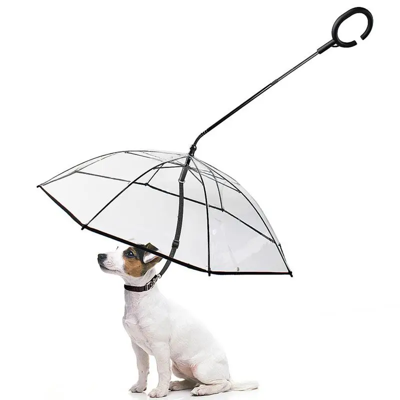 

Dog Umbrella Leash Pet Umbrella With Chain Leash Doggie Rain Snow Day Walking Umbrella C-Shape Handle Angle Adjustable Dog