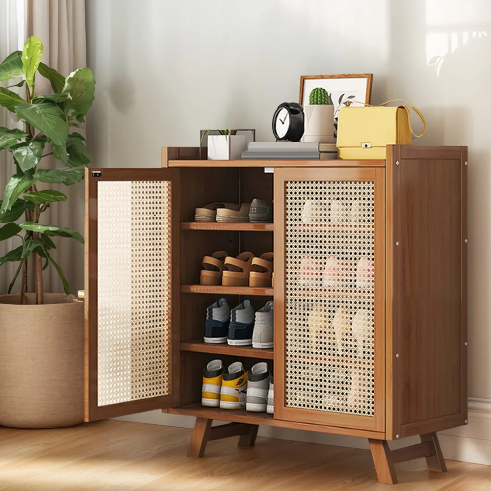 5/7 Tiers Wooden Shoe Cabinet with Doors Shoe Storage Cabinet Rack Wooden Shoe Storage Shelves for Entrance Living Room