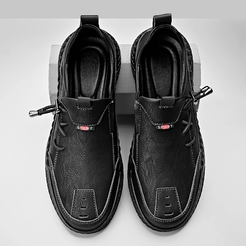 Fashion Leather Men Casual Shoes Hand-stitching Soft Mens Loafers Comfy Moccasins Breathable Slip on Driving Shoes Treking Flats
