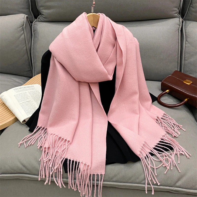 Luxus Marke Solide Kaschmir Schal für Frauen Winter Warme Schals Wraps Männer Pashmina Quasten Schals Weiblich Foulard Poncho Stola – Detail 11