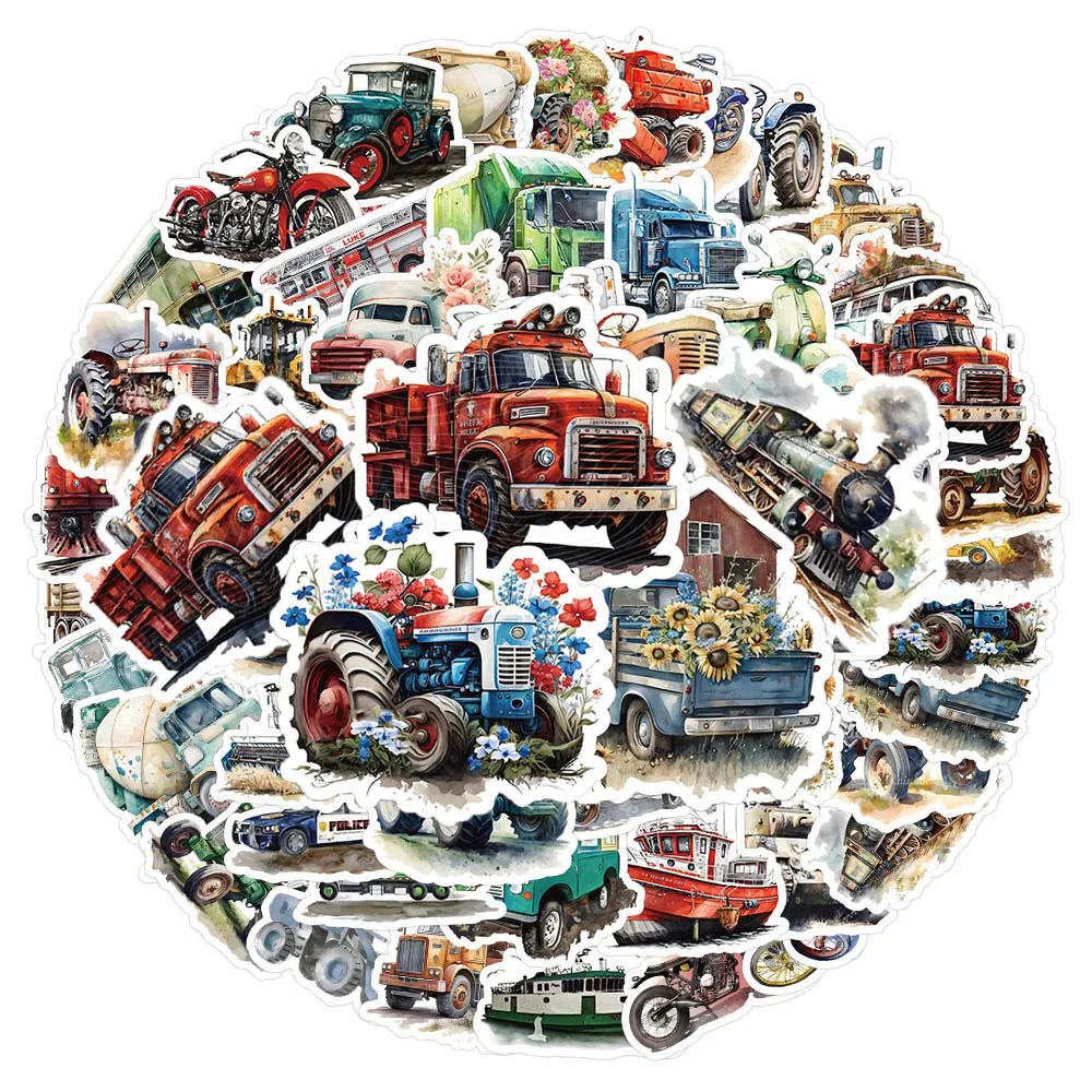 

10/60Pcs Vintage Watercolor Transportation Varied Graffiti Stickers DIY Laptop Skatebpard Scrapbooking Backpack Decoration Decal
