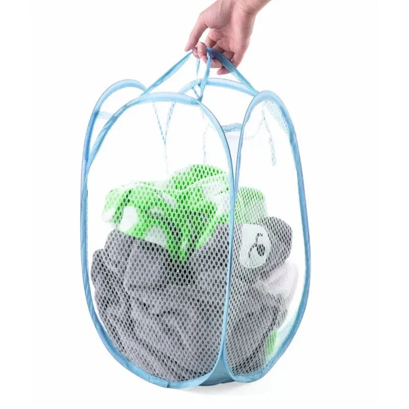 Blue Laundry Basket Foldable Japanese Color Net Laundry Basket Debris