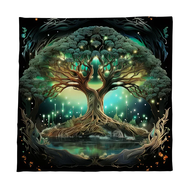 Mysterious Green Tree of Life Tarot Card Tablecloth Wicca Altar Cloth Fantastic Life Tree Tablecloth for Tarot Oracle Card Pad 4