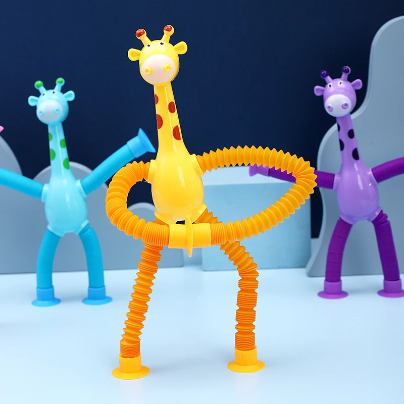 Children Suction Cup Toys Pop Tubes Stress Relief Telescopic Giraffe Hand Toys Sensory Bellows Anti-stress Squeeze Toy