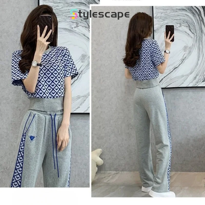 Sports and Leisure Two-piece Set for Women's Summer Short Sleeved 2024 New Korean Version with a Trendy and Stylish Temperament