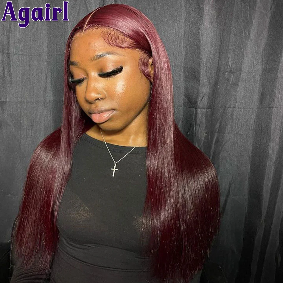 

Dark Red 99J Glueless 13X4 Transparent Lace Front Wig 6X4 Straight Human Hair Wigs Colored 13X6 Frontal Wig PrePlucked for Women