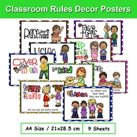 9Pcs Classroom Rules Educational Posters for Preschool Home Classroom Wall Decor Teacher Teaching Aids Montessori Learning Toys 1