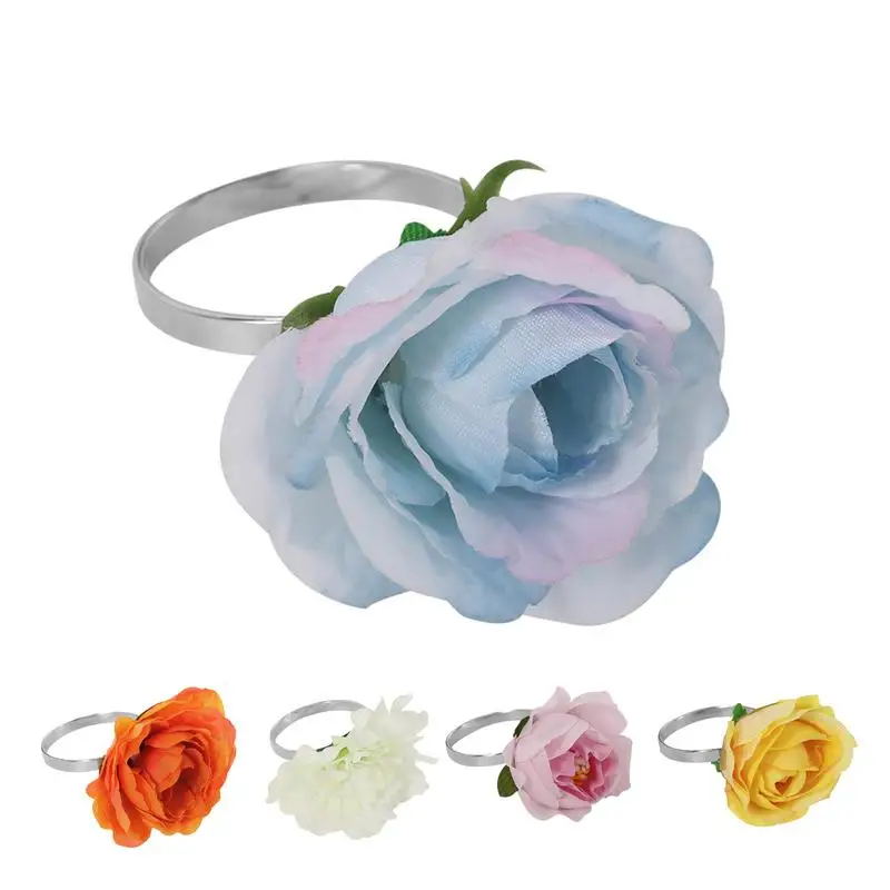 

6Pcs Napkin Rings Romantic Eye-catching Artificial Flower Napkin Holder Serviette Buckles Table Decoration For Wedding Party