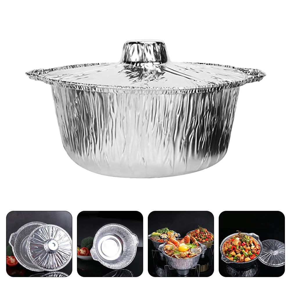

Aluminum Foil Pot Food Baking Pan Aluminum Foil Pot with Lid Covered Baking Foil Pot for Food Camping Picnic BBQ Supply