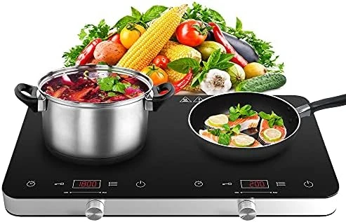 

Induction Cooktop Burner, 1800w 2 burner Induction Cooker Cooktop, 10 Temperature 9 Power Settings Portable Countertop Burner T
