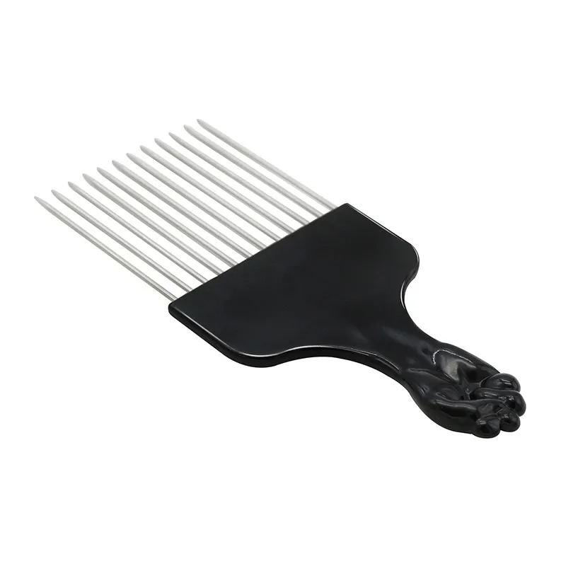 Professional Wide Teeth Fist Shape Black Handle Afro Pick Hair Comb Metal Salon Comb 5