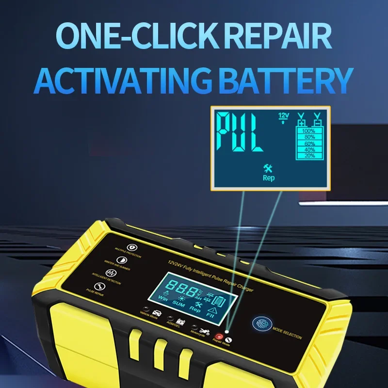 Car Battery Accessories 12/24V Fully Automatic Car Battery Charger 8A Pulse Repair LCD Battery Charger for Car Motorcycle Lead Acid Agm Gel Wet