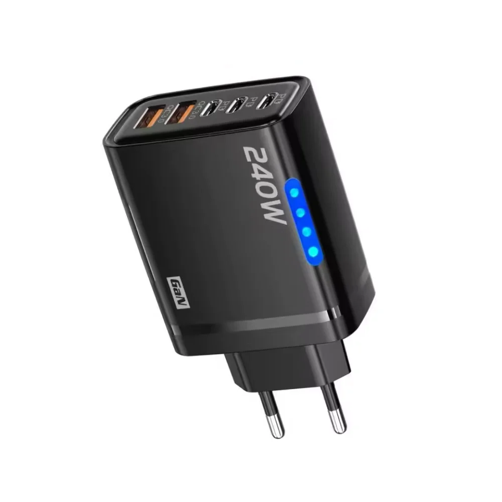 USB A+C 240W Şarj Cihazı Prizli Işıklı EU/US Telefon Şarj Adaptörü 5 Portlu Hızlı Şarj USB C Şarj Cihazı iPhone/Xiaomi/Samsung için