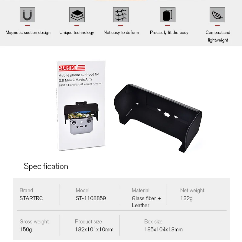 Accessoire drone anti-reflet installé sur une télécommande DJI RC N2, améliorant la visibilité en extérieur.