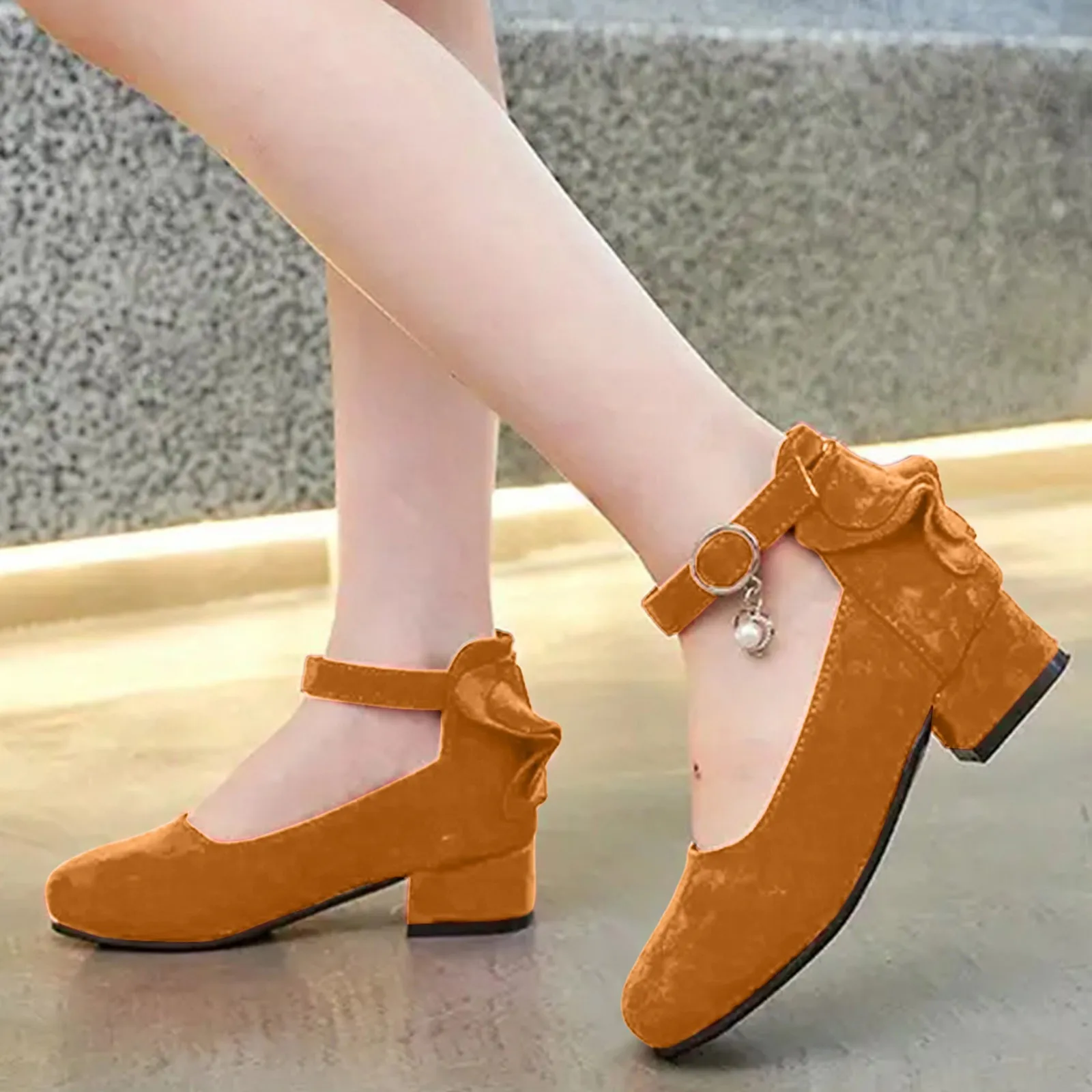 Kids High Heeled Shoes Girls Princess Sandals For Party Wedding Dance Childrens Fashion Velvet Black Pink Leather Shoes 3-15T 2