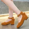 Kids High Heeled Shoes Girls Princess Sandals For Party Wedding Dance Childrens Fashion Velvet Black Pink Leather Shoes 3-15T 2