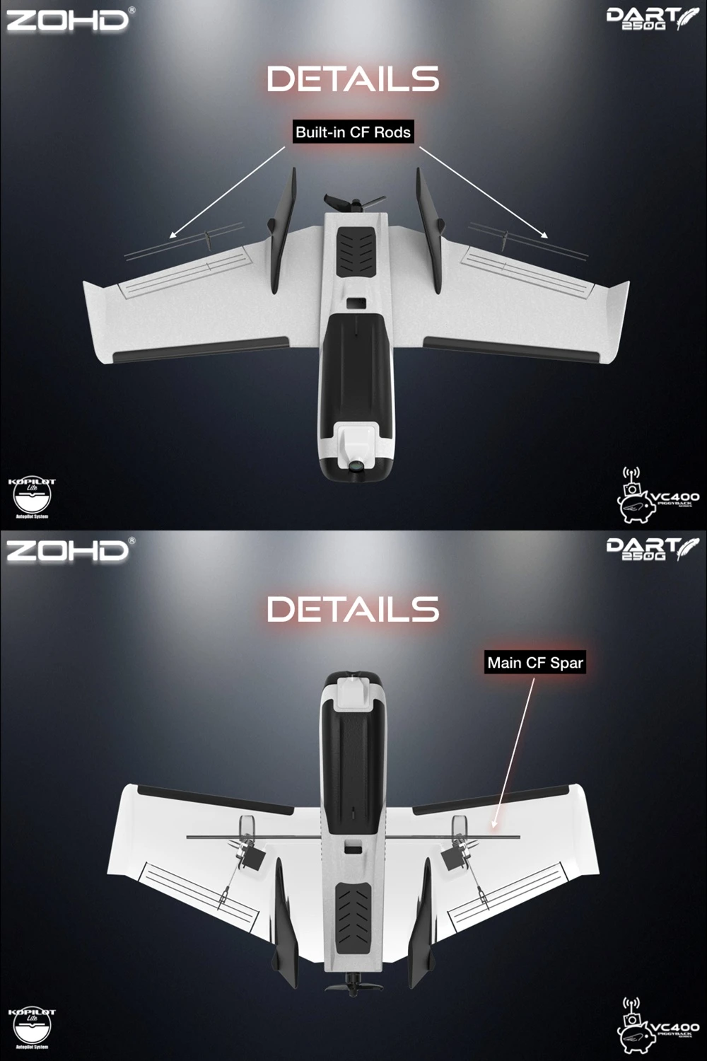 ZOHD Dart250G 570mm Wingspan Sub-250 grams Sweep Forward Wing AIO EPP FPV RC Airplane PNP KIT