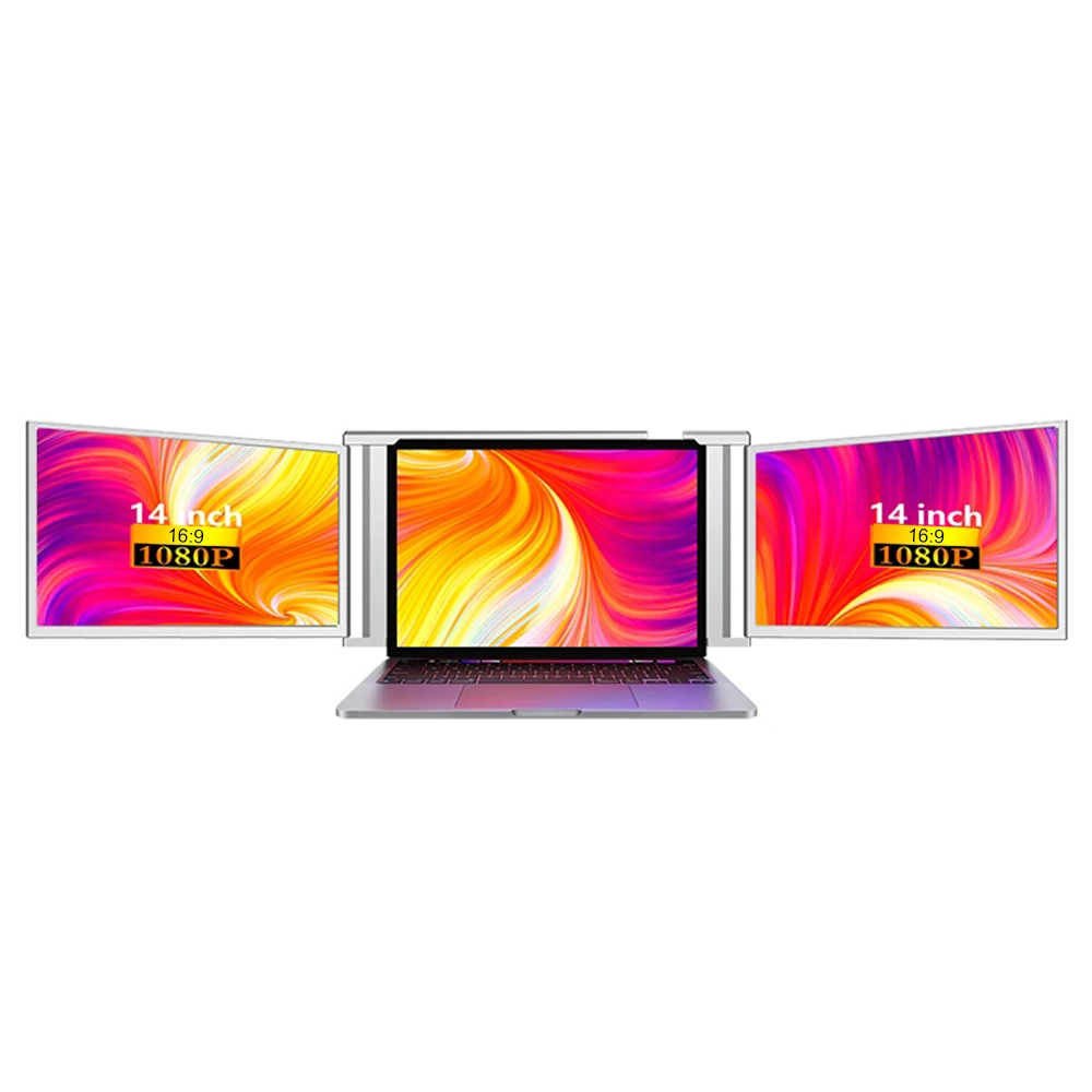 노트북 확장 화면 FHD 휴대용 트라이 스크린 모니터, Windows용 디스플레이 2 개, MacOS 13.3-16.5 인치 노트북용, 14 인치
