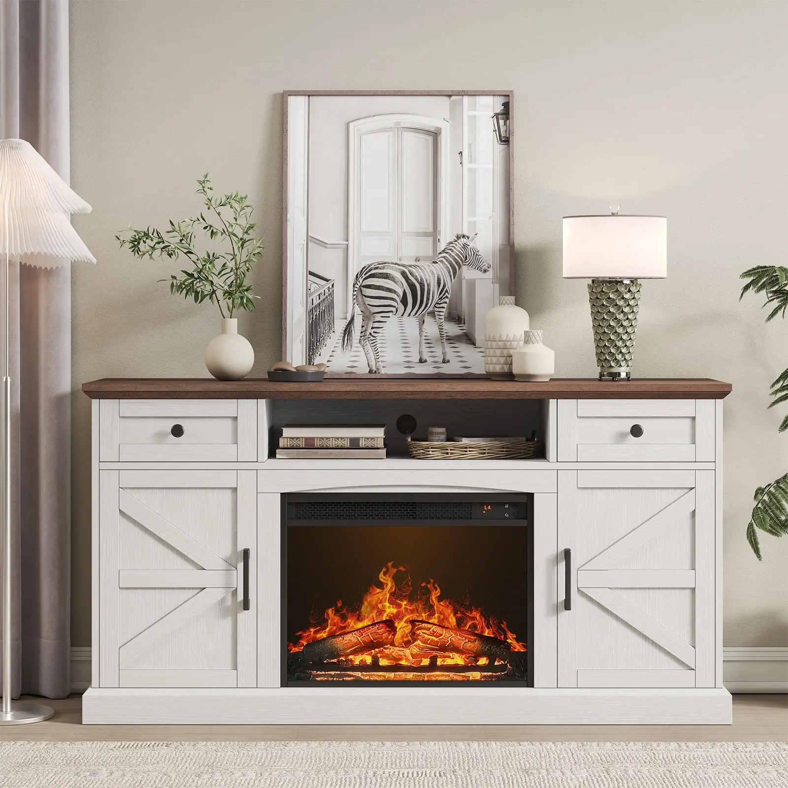 23 Inch Farmhouse Fireplace TV Stand 2