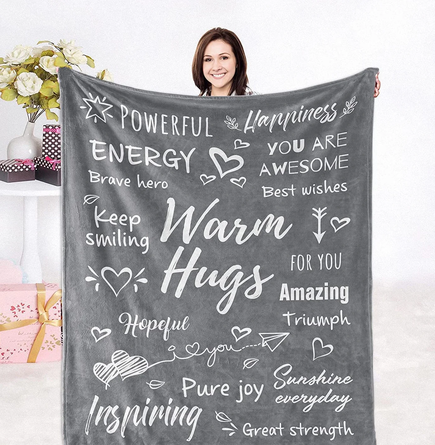 Ins letter envelope flannel healing text warm embrace gift nap blanket_voghion.com