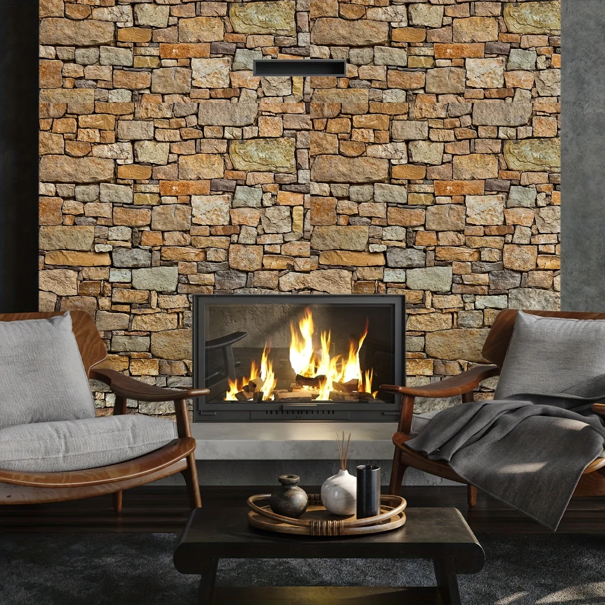 13PCS simulation 3D natural original brown stone wall ladder stickers self-adhesive waterproof wear-resistant thickening sticker