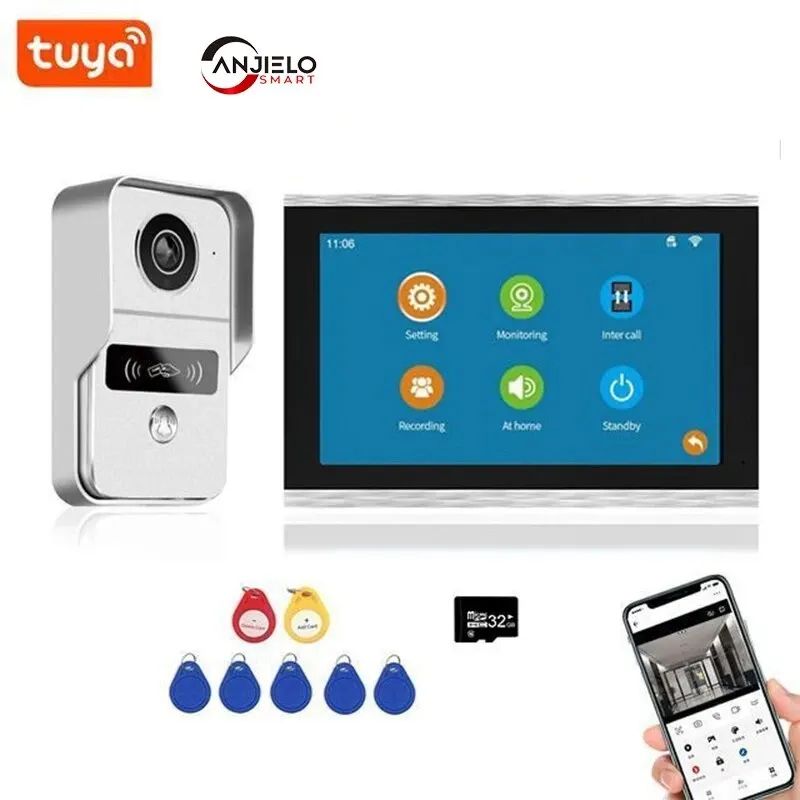 1080P 10 Inch 7 Color Touch Screen Wireless Wifi Video Doorbell Smart TUYA Home Intercom Kit for RFID Access Control System 140� 2