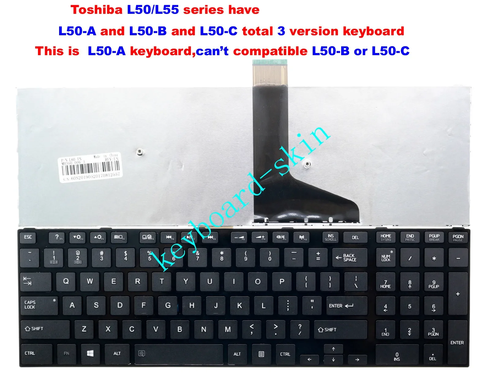 

New US black without backlit Keyboard for Toshiba Satellite L50-A L50D-A L50t-A L55-A L55D-A L55t-A L50-AT03W,L50-AC02W1 laptop