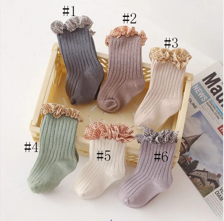 24pairs Lace Ruffle baby Short Socks girls children Plaid Bows Spanish style Socks Knee High Toddler Christmas Sock Leg Warmer
