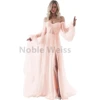 Women's Puffy Long Sleeve Wedding Dresses with Slit Off Shoulder Tulle Wedding Formal Evening Gowns Customized 1