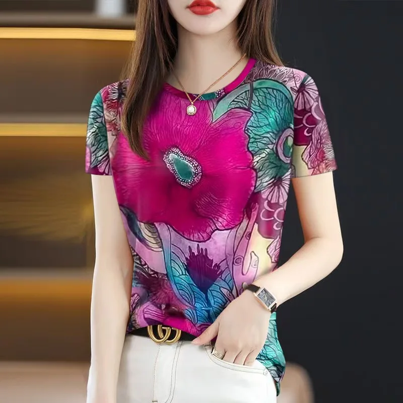 2026 New Summer Popular Women's T-Shirt Slimming Belly-Covering Round Neck Fashion Short Sleeve 4